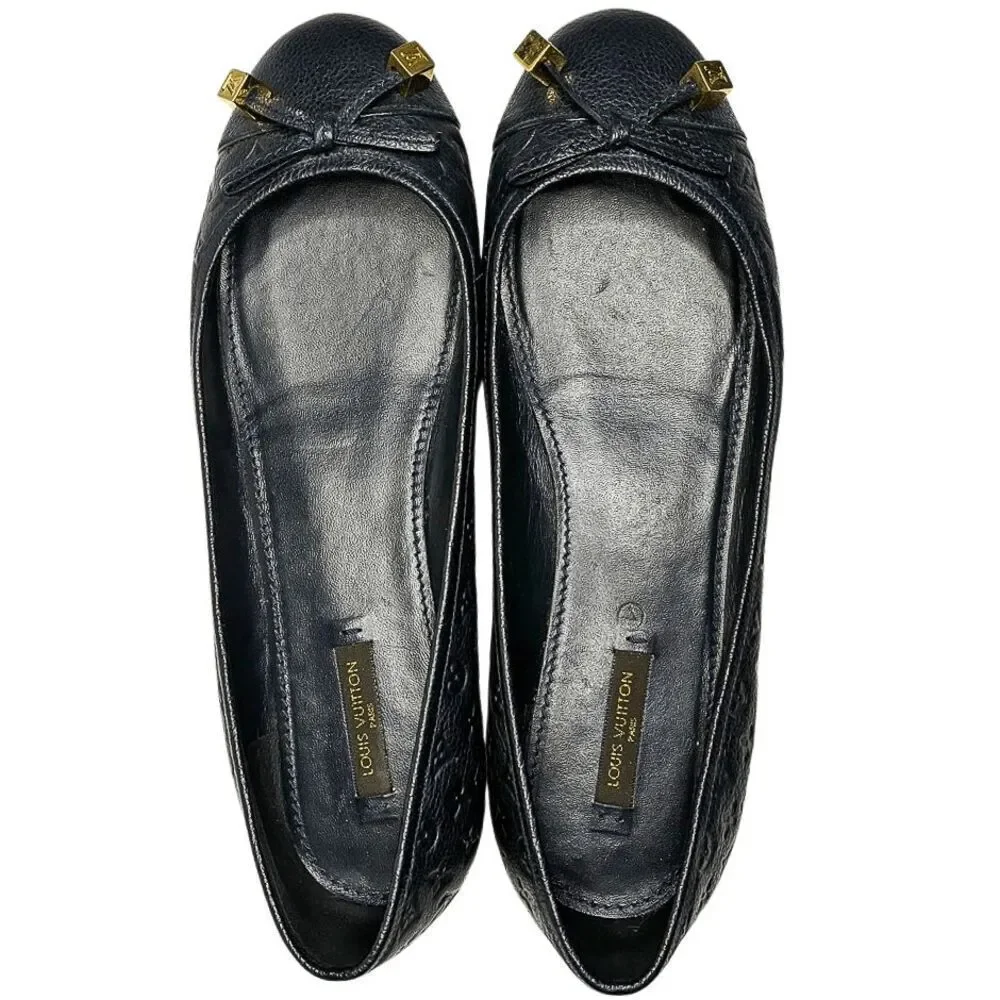 Louis Vuitton Debbie Monogram Cap Toe Bow Ballet Flats Navy Blue Leather EU 38